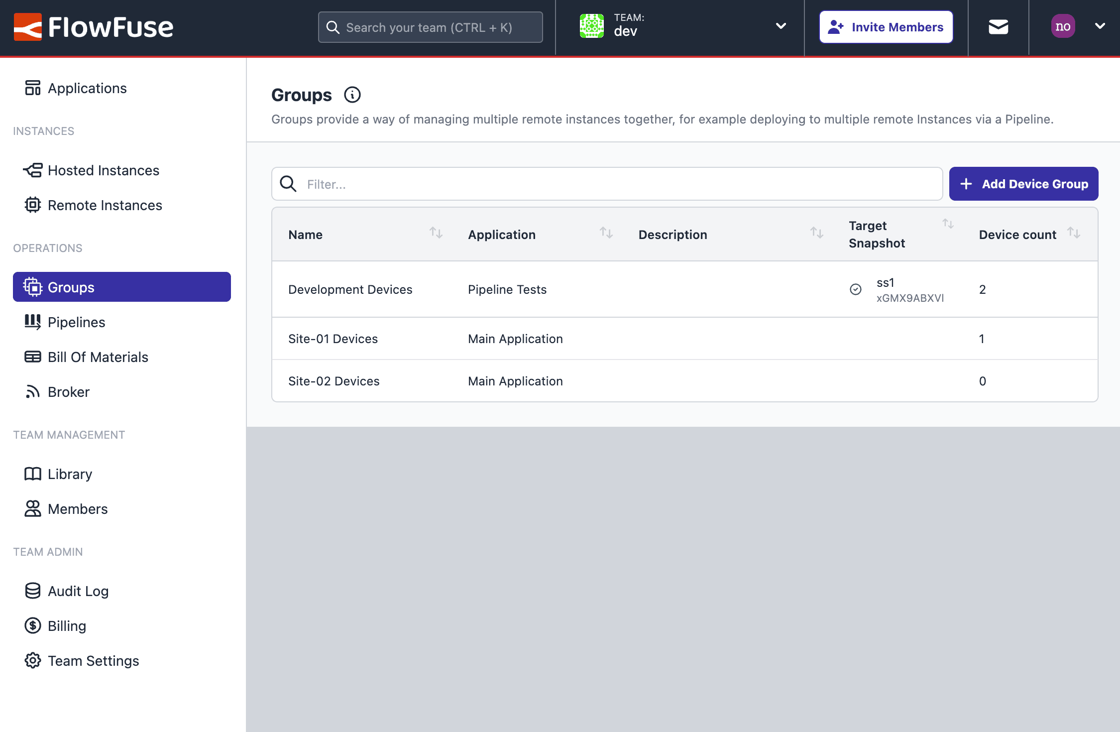 FlowFuse Groups view